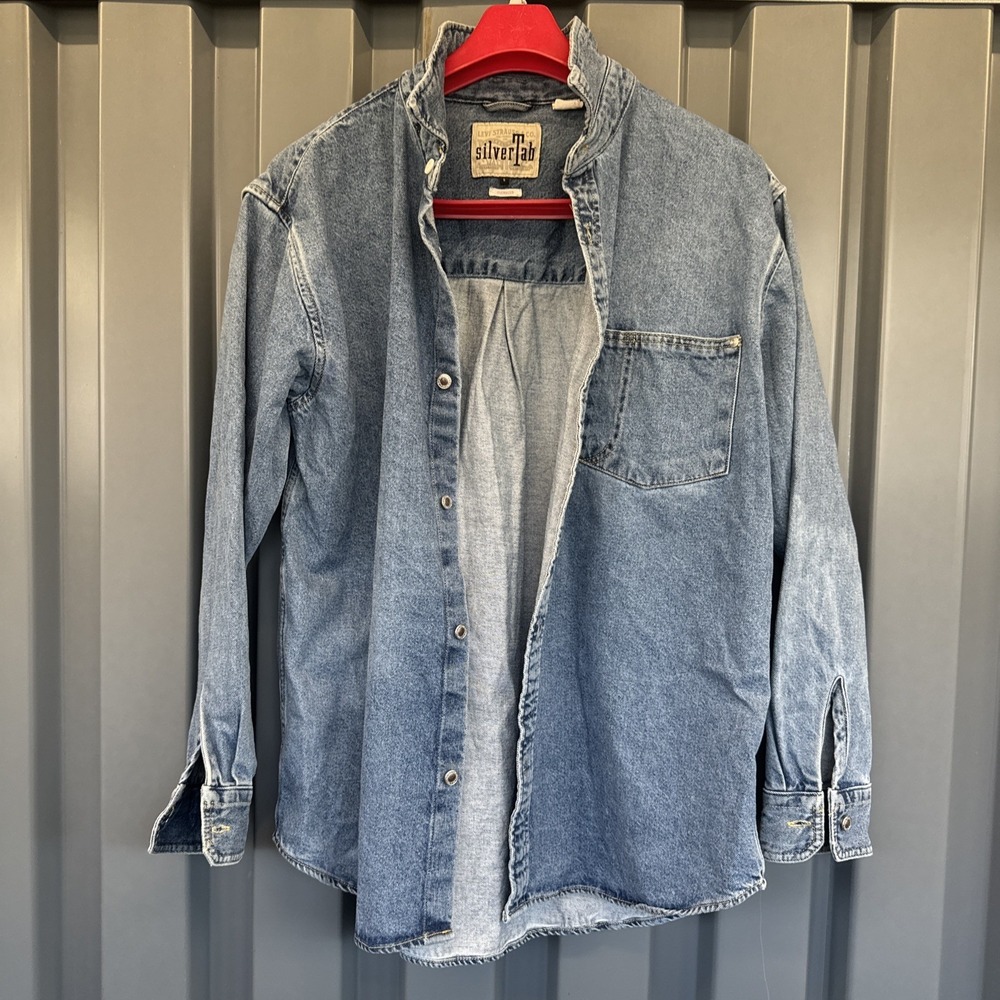 Levi's Silver Tab Shirt Mens Size S Blue Denim Button-Up Long Sleeves Oversized